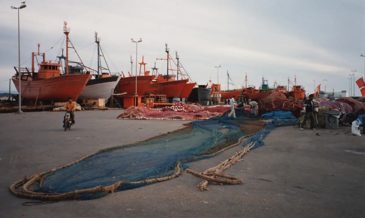 Nets and trawlers in the fishing port, 1989