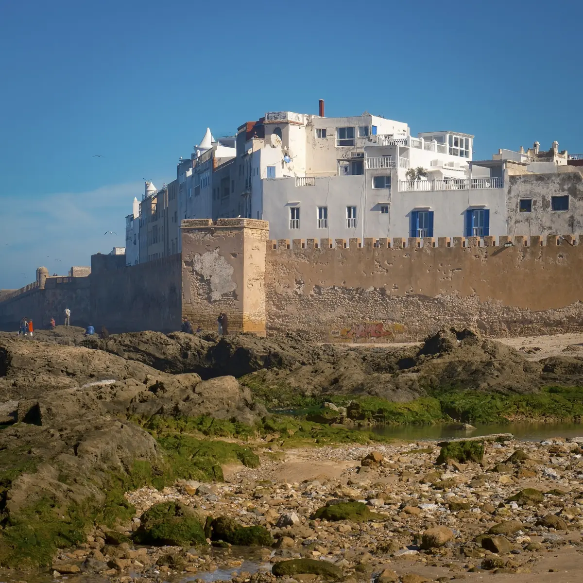 The ramparts of Essaouira on a sunny winter day