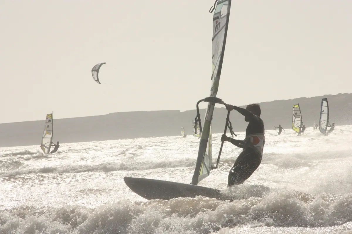 Windsurfers in the waves at Essaouira